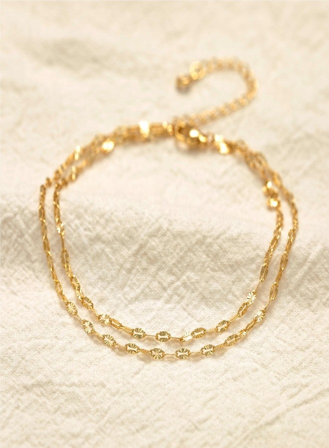 Robaice Ankle Bracelets for Women, Glitter Waterproof Adjustable Anklet for Women, 14K Gold Plated/Sterling Silver Layered Anklets, Summer Beach Anklet Jewelry for Women Gift, 8.5"+2", brass - Image 5