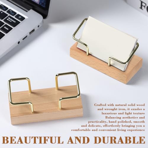 OFIFO® Business Card Holder Stand with Golden Wire and Wooden Base, Modern Desk Name Card Organizer, Fits 70 Standard Cards, Easy Access for Office, Hotel Reception, Countertop, 4.33x1.81x2.05 Inches - Image 5