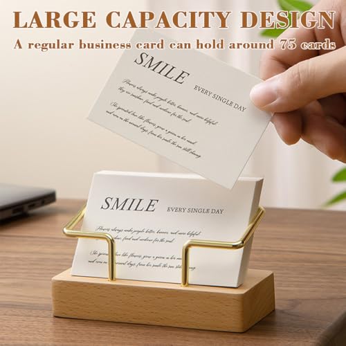 OFIFO® Business Card Holder Stand with Golden Wire and Wooden Base, Modern Desk Name Card Organizer, Fits 70 Standard Cards, Easy Access for Office, Hotel Reception, Countertop, 4.33x1.81x2.05 Inches - Image 4