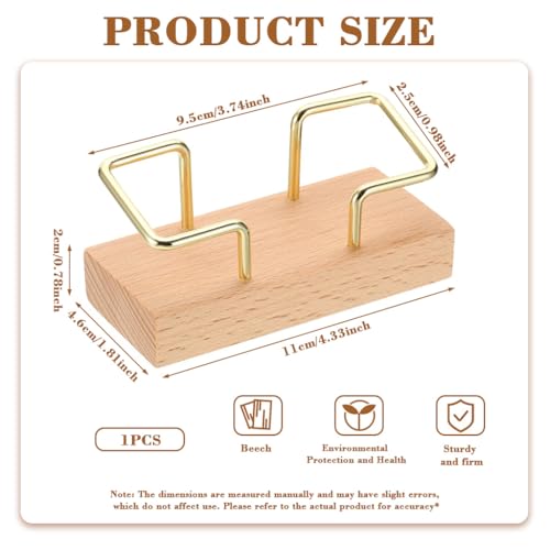 OFIFO® Business Card Holder Stand with Golden Wire and Wooden Base, Modern Desk Name Card Organizer, Fits 70 Standard Cards, Easy Access for Office, Hotel Reception, Countertop, 4.33x1.81x2.05 Inches - Image 2