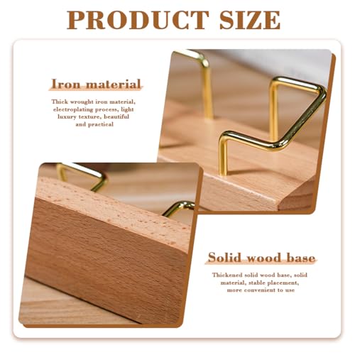 OFIFO® Business Card Holder Stand with Golden Wire and Wooden Base, Modern Desk Name Card Organizer, Fits 70 Standard Cards, Easy Access for Office, Hotel Reception, Countertop, 4.33x1.81x2.05 Inches - Image 3