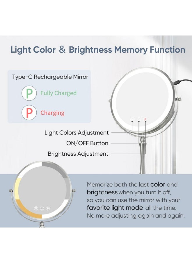 Nicesail 9" Large Lighted Makeup Mirror, 1X/10X Magnifying Vanity Mirror With 3 Colors Dimmable Led Lighting, 360°Rotation Double Sided Tabletop Mirror For Desk Cosmetic Mirror, Polished Nickel  - Image 5