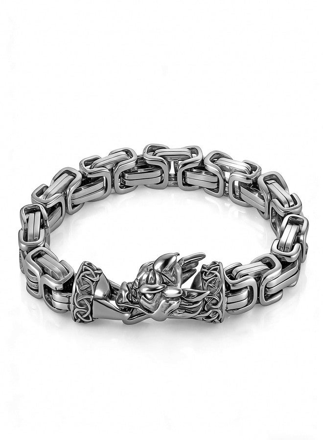 HZMAN Men's Stainless Steel Byzantine Chain Bracelet, Vintage Dragon Head Design Link Chain Bracelet, Punk Style Wristband for Daily Wear & Gift (Length 8.59 inches) - Image 1