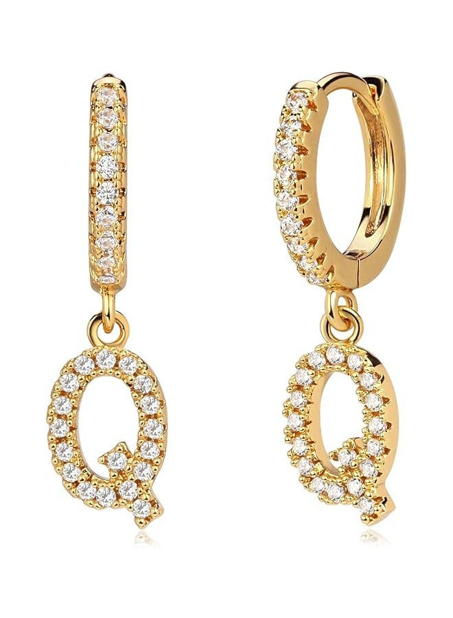 Mevecco Women Huggie Hoop Earrings Gold Initial A-Z Dangle Drop Cubic Zirconia 14K Gold Filled Small Simple Hypoallergenic Personalized Jewelry - 26 Letters - Image 1