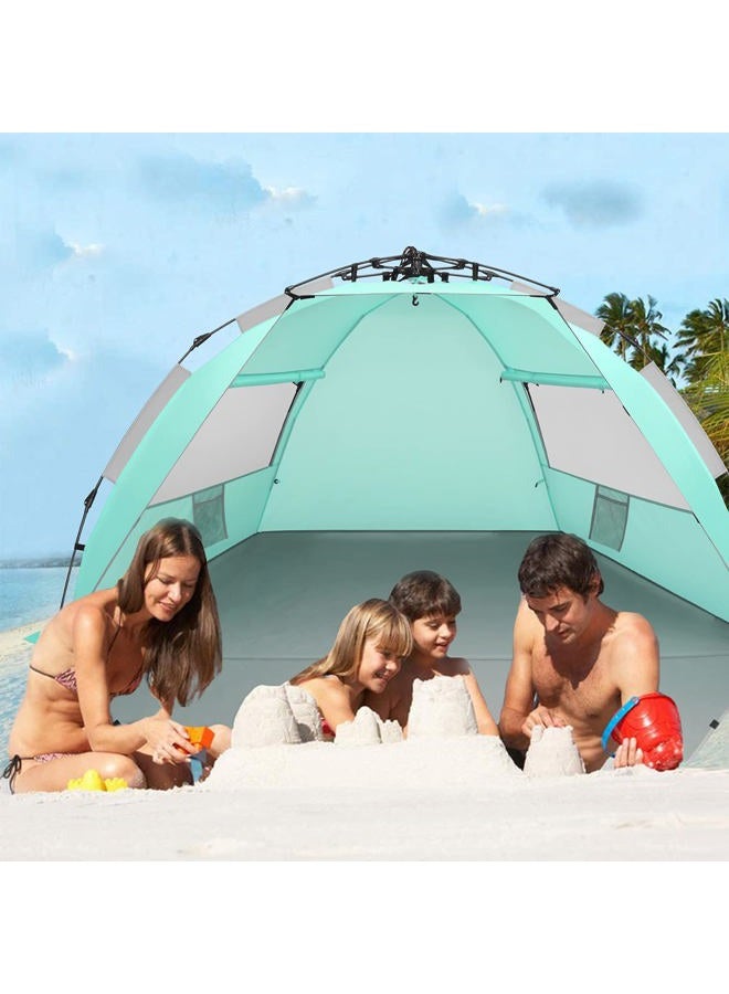 Oileus X-Large 4 Person Beach Tent Sun Shelter - Portable Sun Shade Instant Tent for Beach with Carrying Bag, Stakes, 6 Sand Pockets, Anti UV for Fishing Hiking Camping, Waterproof, Light Green - Image 5