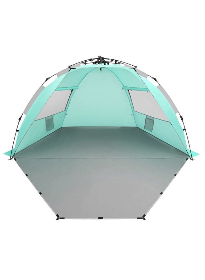 Oileus X-Large 4 Person Beach Tent Sun Shelter - Portable Sun Shade Instant Tent for Beach with Carrying Bag, Stakes, 6 Sand Pockets, Anti UV for Fishing Hiking Camping, Waterproof, Light Green - Image 1
