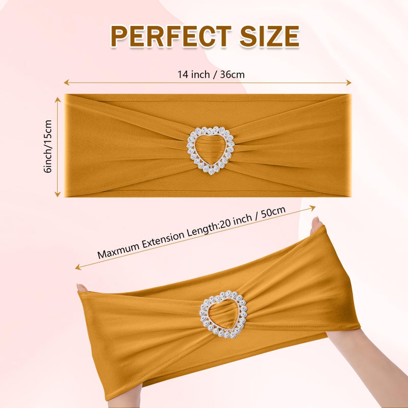 Howhic حزمة Howhic من 120 كرسي Spandex SASHES أقواس تمتد فرقة تغطية كرسي مع مشبك شريط شوكي عالمي المرن العلاقات لزخارف حفلات حفلات الزفاف (الذهب) - Image 2