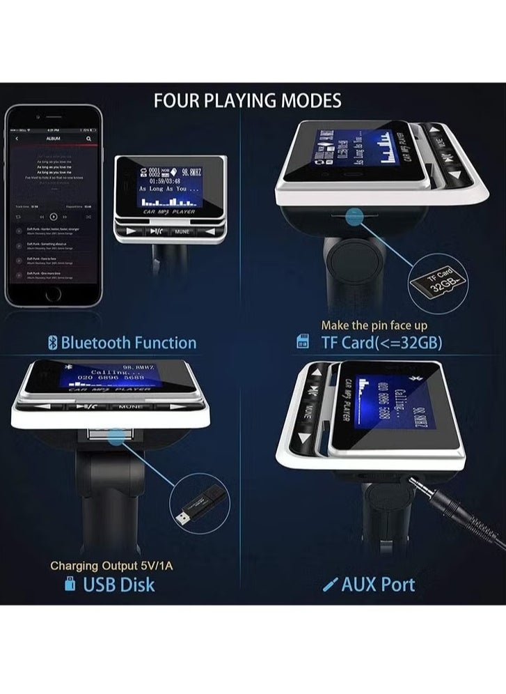 AROAQ - Bluetooth FM Transmitter For Car, Wireless Car Radio Adapter Mp3 Player, Handsfree Auto Kit With Remote Control, Mp3 Music Player Support USB Charger Siri Google Assistant U Disk/TF Card/aux - Image 1