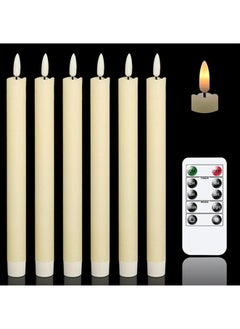 FASHION MANIA Flameless Taper LED Candles Light With Remote Control Battery Operated Led Warm 3D Wick Light Window Candles (Pack of 6)  - Image 1