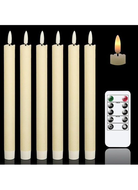 Flameless Taper LED Candles Light With Remote Control Battery Operated Led Warm 3D Wick Light Window Candles (Pack of 6)