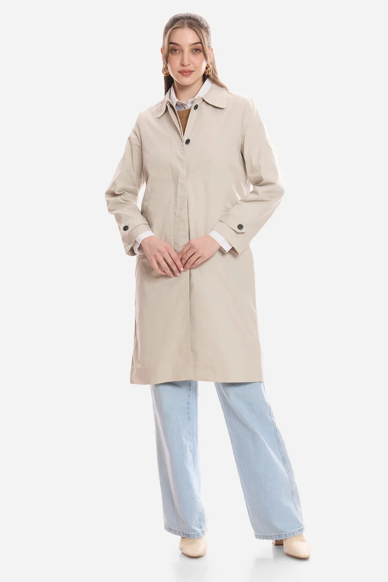فيرجيو Solid Cotton Shirt Collared Trench Coat for Women