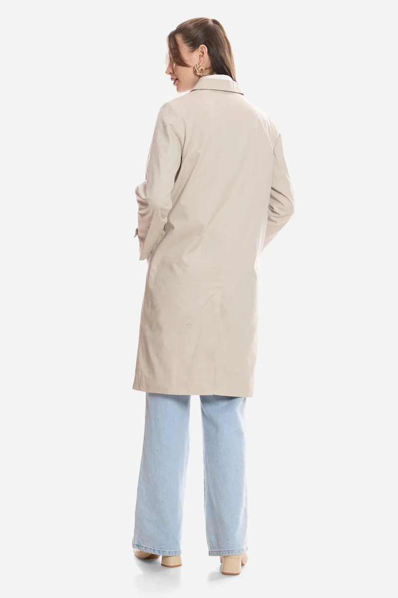 Virgio Cream Solid Cotton Shirt Collared Trench Coat for Women for Women | Best Price UAE