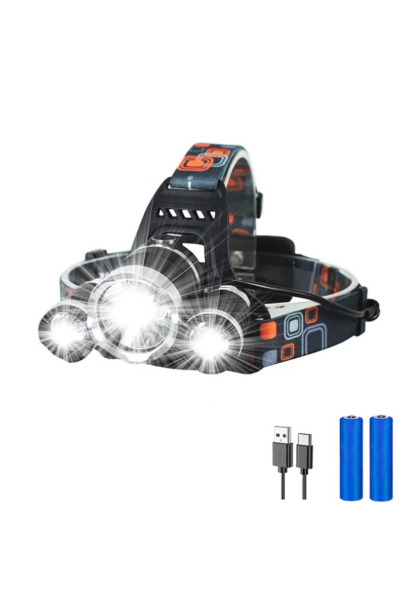 erorex 3LED With battery High Power LED Headlamp 18650 Rechargeable Battery Flashlight 90° Adjustable Torch