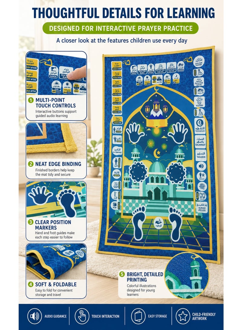 7-Language Interactive Prayer Mat for Kids - Educational Sensory Play Mat with Colorful Alphabet, Numbers & Shapes - Battery-Powered (Batteries Not Included) - Develops Motor Skills & Cognitive Learning - Multicolor, Kid Toy, Playful Design, Durable Surface - Image 3