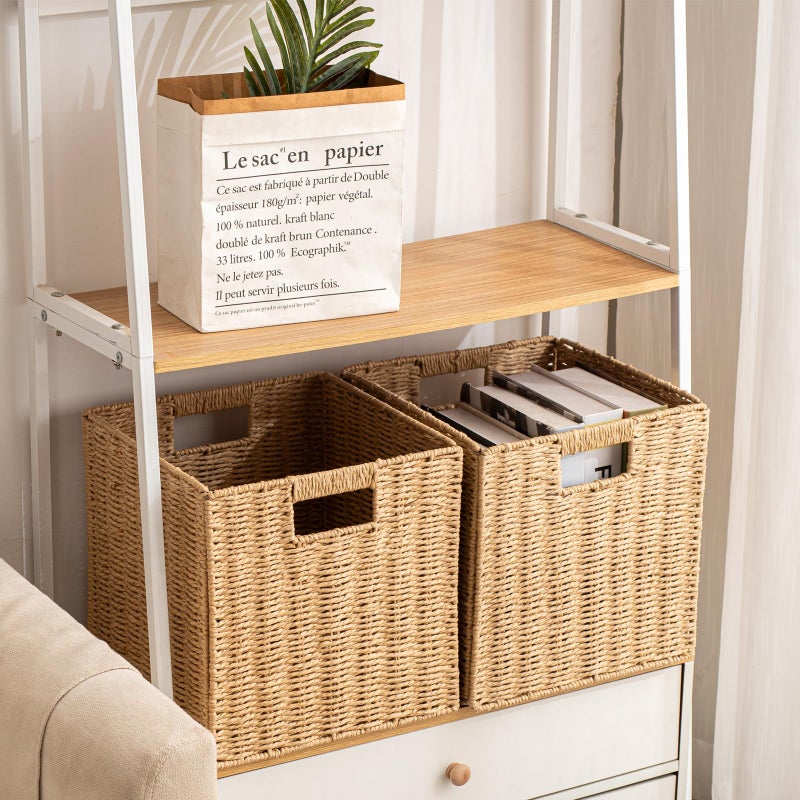 ChubanCraft Foldable Storage Baskets with Handles Paper Rope Storage Baskets Rectangle Collapsible Hand Woven Storage Cubes Bins for Organizing Shelves Living Room Bedroom Pantry (4, 11'' x 11'' x 11'') - Image 4