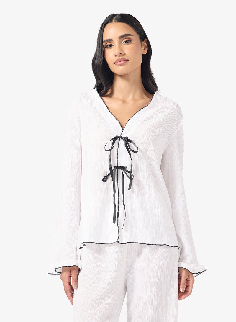 Ginger Bow Detail Knitted Top & Pyjama Set - Image 3