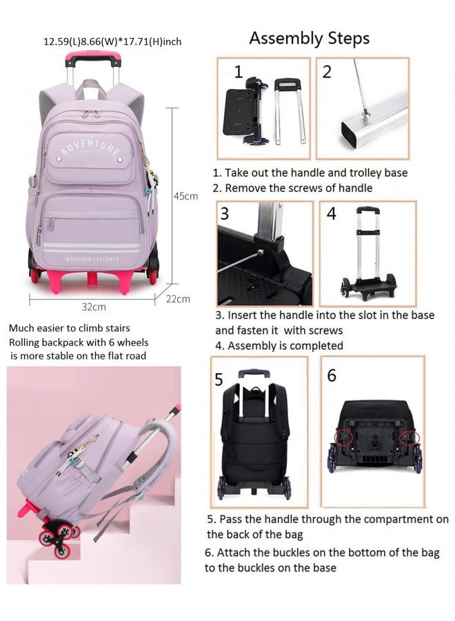 ETAISHOW ETAISHOW Rolling Backpack for Girls Kids Backpack with Wheels Roller Bookbag Trolley School Bag Wheeled Bag  - Image 1
