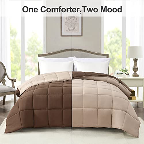 Homelike Moment Comforters Queen Size - Brown Duvet Insert Down Alternative Bed Queen Comforter, Lightweight Bedding Comforters Full Size Quilted Soft All Season Reversible Chocolate Brown/Beige - Image 2