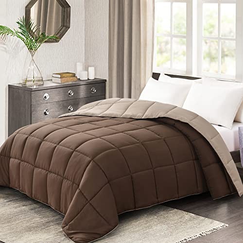 Homelike Moment Comforters Queen Size - Brown Duvet Insert Down Alternative Bed Queen Comforter, Lightweight Bedding Comforters Full Size Quilted Soft All Season Reversible Chocolate Brown/Beige - Image 1