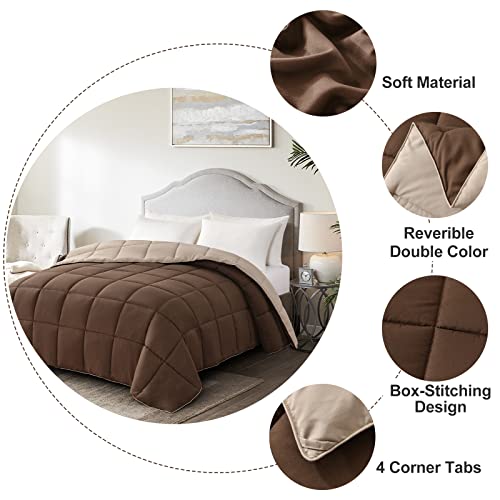 Homelike Moment Comforters Queen Size - Brown Duvet Insert Down Alternative Bed Queen Comforter, Lightweight Bedding Comforters Full Size Quilted Soft All Season Reversible Chocolate Brown/Beige - Image 4