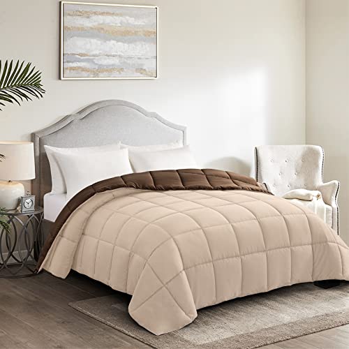 Homelike Moment Comforters Queen Size - Brown Duvet Insert Down Alternative Bed Queen Comforter, Lightweight Bedding Comforters Full Size Quilted Soft All Season Reversible Chocolate Brown/Beige - Image 3