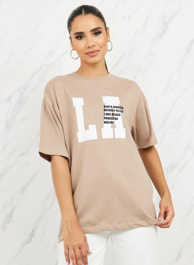 Styli Oversized LA City Names Print Round Neck T-shirt
