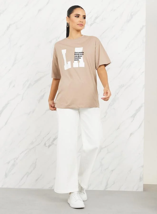 Styli Oversized LA City Names Print Round Neck T-shirt