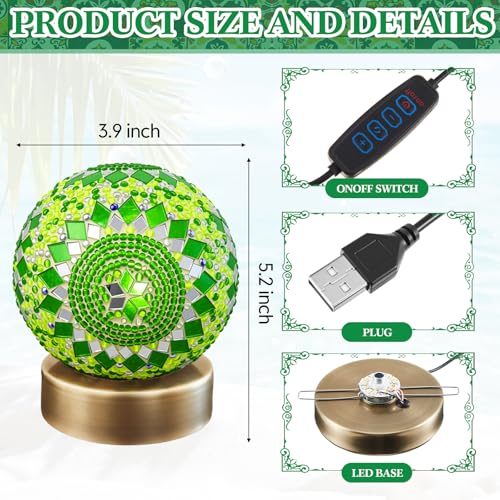 Baquler Turkish Mosaic Lamp Kit DIY Stained Glass Decorative Table Bedside Night Light Tabletop Bohemian Moroccan Lamp Craft Kit for Living Room DecorationsGreen - Image 3