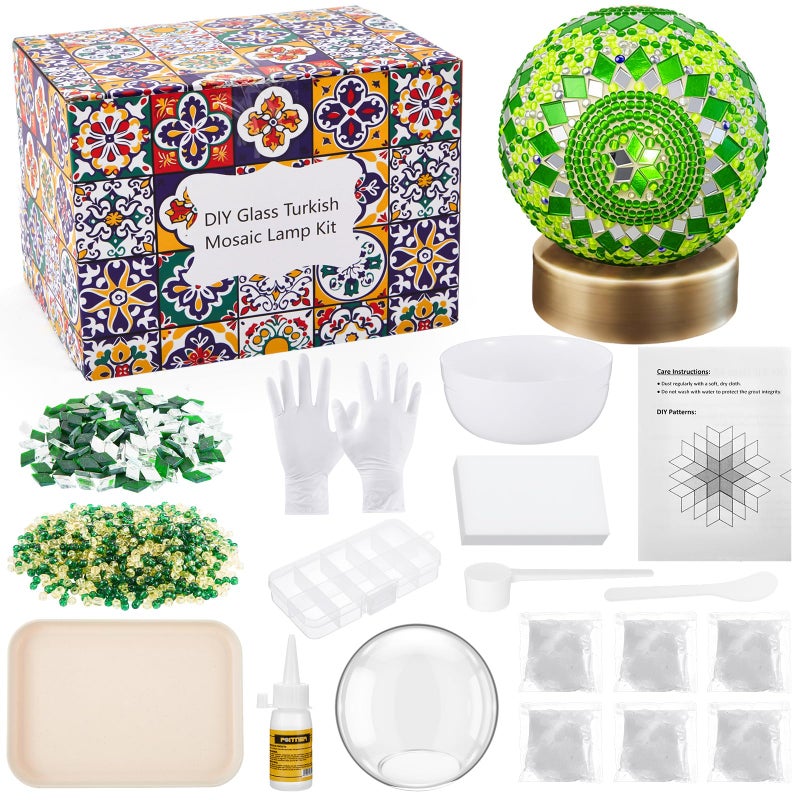 Baquler Turkish Mosaic Lamp Kit DIY Stained Glass Decorative Table Bedside Night Light Tabletop Bohemian Moroccan Lamp Craft Kit for Living Room DecorationsGreen - Image 2
