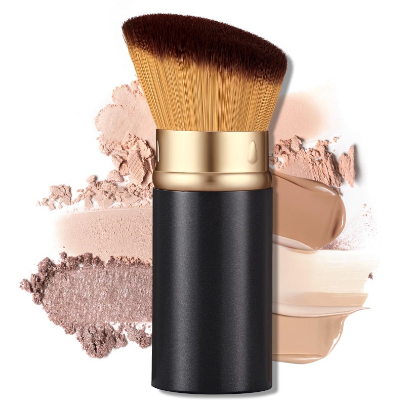 LIALTK Retractable Kabuki Makeup Brush - All-in-One Travel Foundation, Powder, Blush, Liquid & Cream Face Brush | Portable & Easy to Use for Women & Beginners (Black) - Image 1