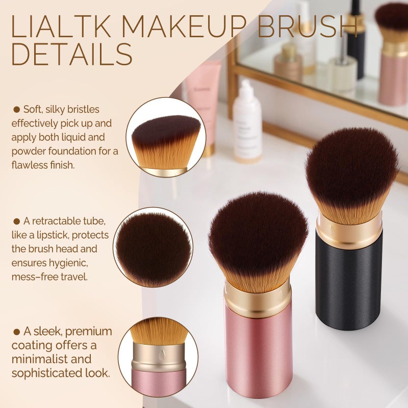 LIALTK Retractable Kabuki Makeup Brush - All-in-One Travel Foundation, Powder, Blush, Liquid & Cream Face Brush | Portable & Easy to Use for Women & Beginners (Black) - Image 5