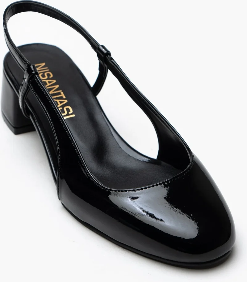 Nişantaşı Shoes Ophelia Black Patent Leather Rubber Detail Short Heeled Women's Ballerinas