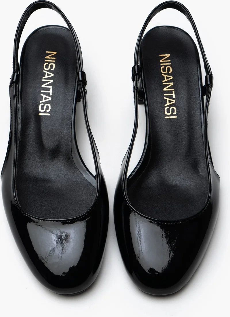 Nişantaşı Shoes Ophelia Black Patent Leather Rubber Detail Short Heeled Women's Ballerinas