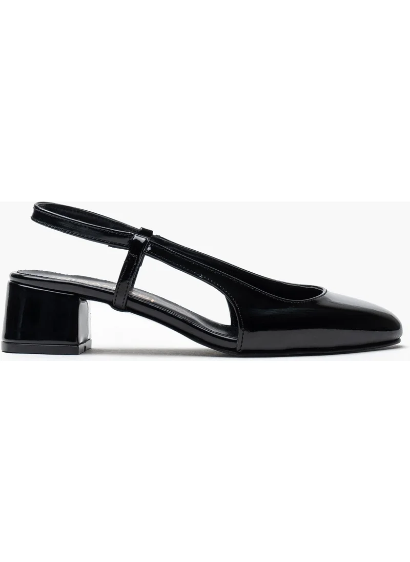 Nişantaşı Shoes Ophelia Black Patent Leather Rubber Detail Short Heeled Women's Ballerinas