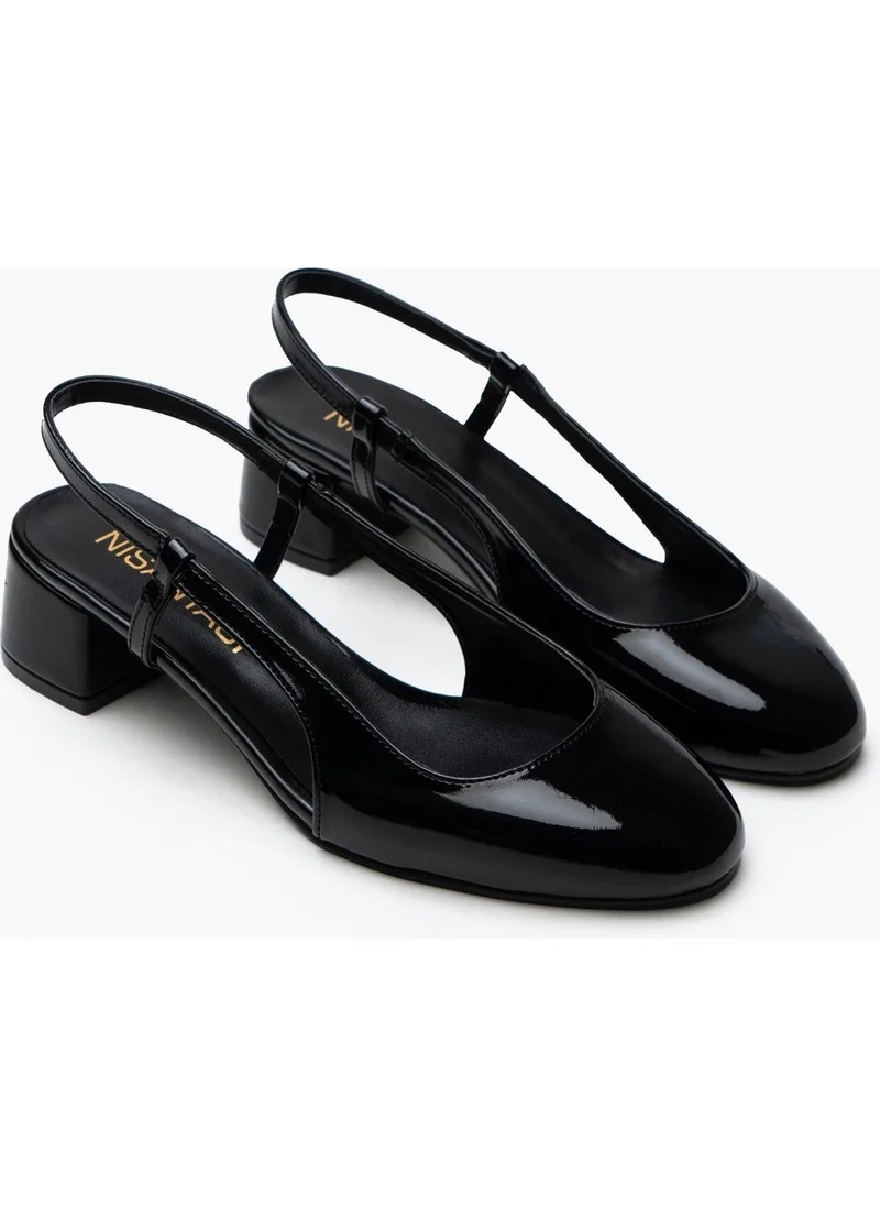 Nişantaşı Shoes Ophelia Black Patent Leather Rubber Detail Short Heeled Women's Ballerinas