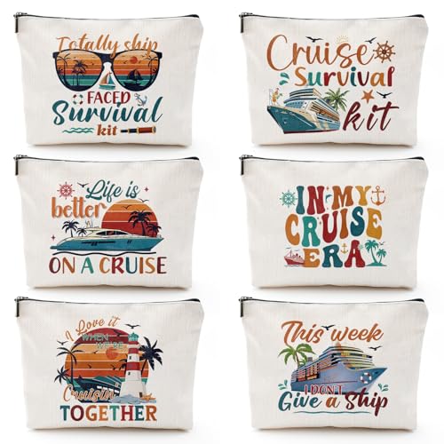 Sitsink Cruise Essential Gifts for Women 6 Pcs Waterproof Cruise Gift Exchange Ideas Cosmetic Bag Pouch Life Is Better Cruise Gifts Alaska Souvenir Must Haves - Image 1