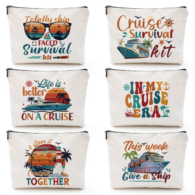 Sitsink Cruise Essential Gifts for Women 6 Pcs Waterproof Cruise Gift Exchange Ideas Cosmetic Bag Pouch Life Is Better Cruise Gifts Alaska Souvenir Must Haves - Image 2