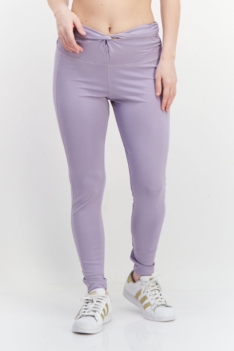 Ryder Act Women Full Length Solid Leggings, Purple - Image 1