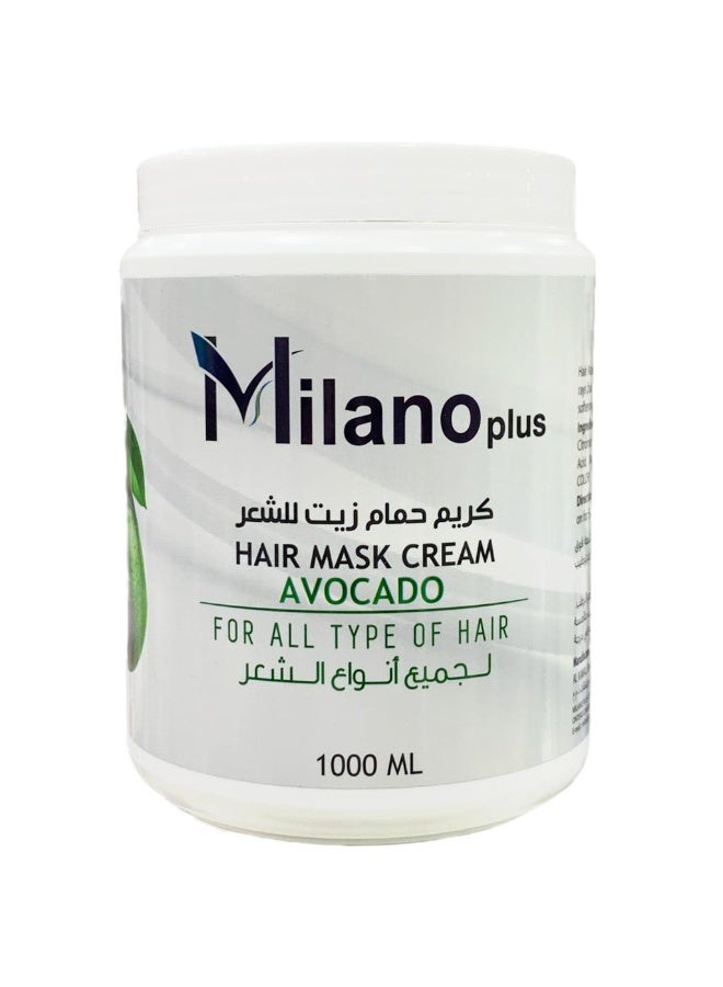 Milano Plus Hair Mask Cream Avocado 1000ml  Infused with Real Extracts for Natural shine and care for Hair | Salon Care at Home - Image 1