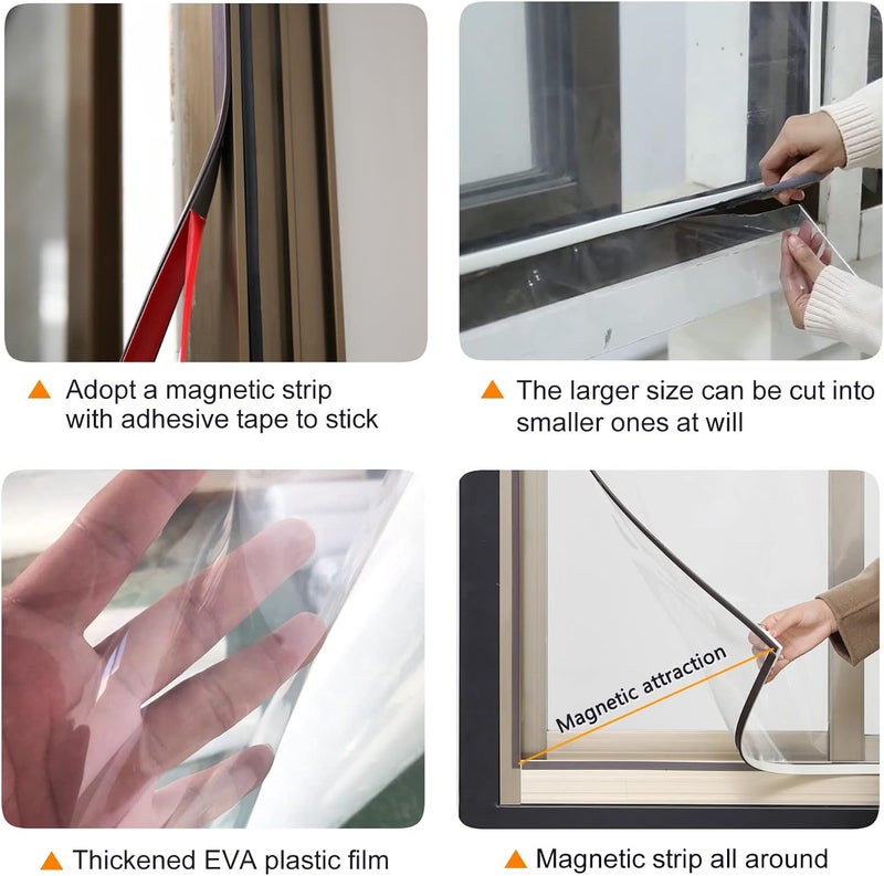 JOOFAN DIY Magnetic Window Insulation kit Transparent Film with White Frame Max 61"X59" Fits Any Size Smaller Coverings to Keep Cold Out Storm Warm in Winter - Image 3