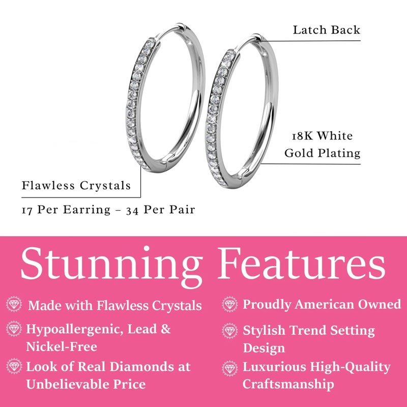 Cate & Chloe Bianca 18K White Gold-Plated Hoop Earrings | Elegant Jewelry for Women with Round Cut Simulated Diamond Crystals | 25mm Silver Hoops Holiday Gift for Her on Christmas, Birthday - Image 2