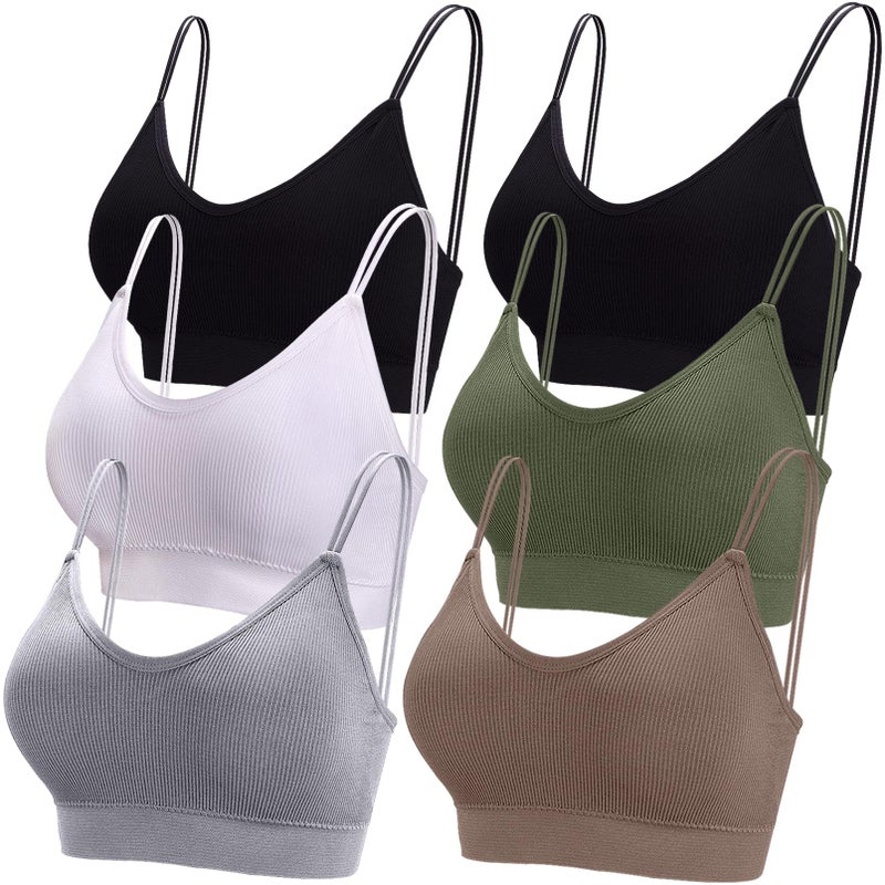 BQTQ 6 Pieces V Neck Cami Bralette Bra for Women Padded Cami Bras with Elastic Straps Seamless Bralettes Sleeping Bra Everyday Bralette Pack, M - Image 1