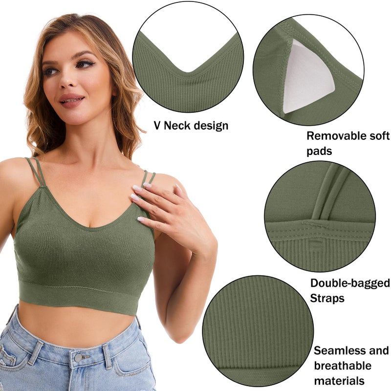 BQTQ 6 Pieces V Neck Cami Bralette Bra for Women Padded Cami Bras with Elastic Straps Seamless Bralettes Sleeping Bra Everyday Bralette Pack, M - Image 3