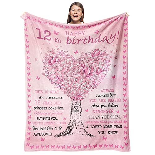 Gevuto 12 Year Old Girl Birthday Gifts Ideas - 12th Birthday Gifts/Decorations for Girls - Best Gifts for Girls 12 Years Old Age 12 Throw Blankets 50" X 60" - Image 1