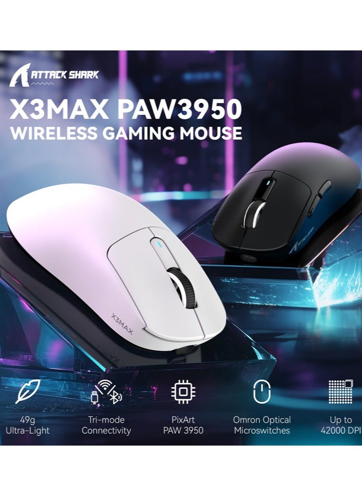 Attack Shark - X3MAX Wireless Gaming Mouse,PixArt PAW3950 42000 DPI,49g Ultralight Tri-Mode(BT5.4/2.4GHz/Wired), 1K Polling Rate Programmable Computer Mice for PC/MAC/Win - Image 1