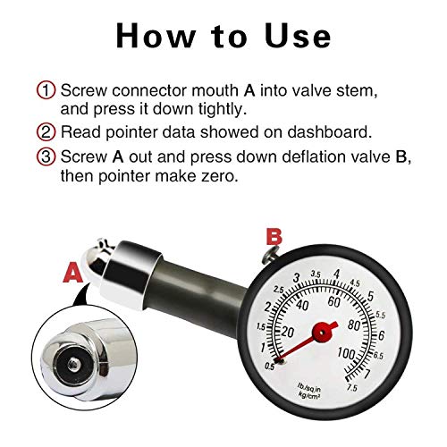 Onwon 100 PSI Tire Pressure Gauge with Integrated Hold Valve, Heavy Duty Tire Inflator Gauge Accurate for Any Car, Truck, RV, Motorcyle, Bicycle - Image 3