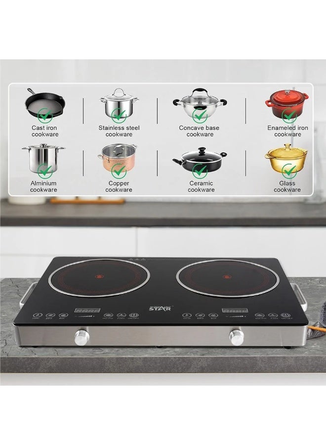 Winning Star Electric Hob, 2 Burners,1800 Watts, Black, ST-9676 - Image 4