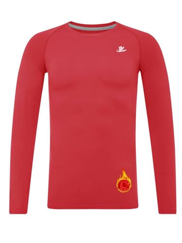DEVOROPA Youth Boys Compression Thermal Shirt Long Sleeve Fleece Baselayer Soccer Baseball Undershirt Red M - Image 1