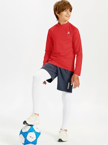 DEVOROPA Youth Boys Compression Thermal Shirt Long Sleeve Fleece Baselayer Soccer Baseball Undershirt Red M - Image 4
