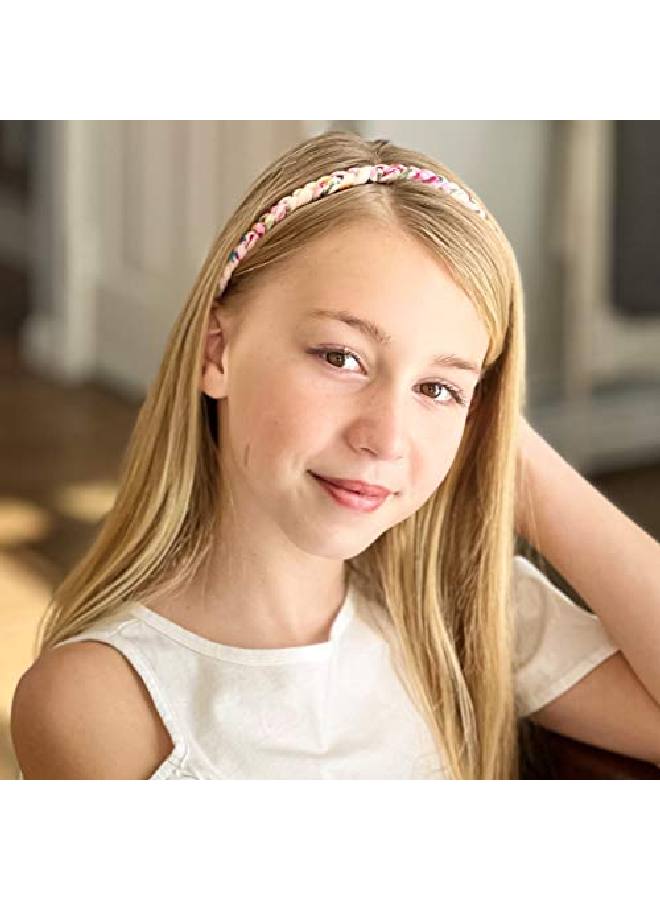FROG SAC 4 Floral Headbands For Girls Adjustable Braided Hairband Hair Accessories For Women Teen Girl Cloth Fabric Head Bands For Birthday Party Favors Kids Flower Easter Basket Stuffers (Floral) - Image 3
